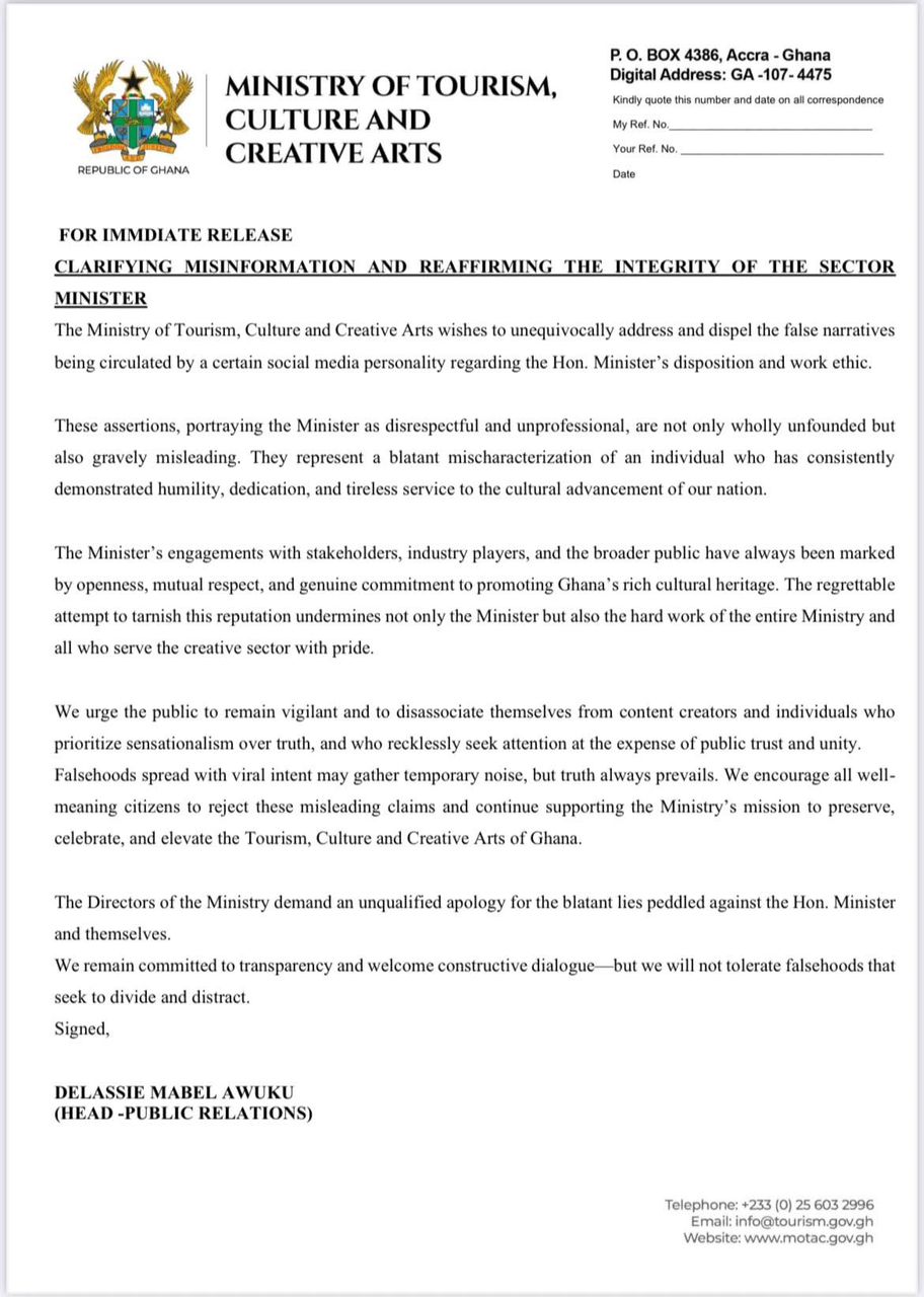 Ministry of Tourism statement